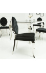 Conjunto de 2 sillas barrocas contemporáneas medallón negro y acero cromado