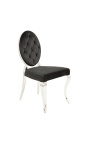 Ensemble de 2 chaises baroque contemporaines médaillon noir et acier chromé