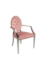 Set of 2 contemporary baroque armchairs pink medallion and chromed steel