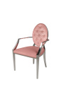 Conjunto de 2 sillones barrocos contemporáneos medallón rosa y acero cromado