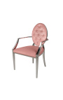 Set of 2 contemporary baroque armchairs pink medallion and chromed steel