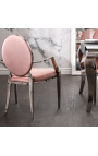 Set of 2 contemporary baroque armchairs pink medallion and chromed steel