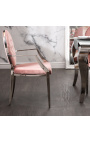 Ensemble de 2 fauteuils baroque contemporains médaillon rose et acier chromé