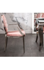 Set of 2 contemporary baroque armchairs pink medallion and chromed steel