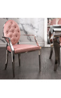 Комплект от 2 съвременни барокови кресла с розов медальон и хромирана стомана