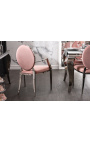 Conjunto de 2 sillones barrocos contemporáneos medallón rosa y acero cromado