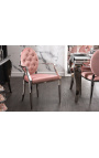 Komplet 2 sodobnih baročnih foteljev z roza medaljonom in kromiranim jeklom