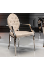 Conjunto de 2 sillones barrocos contemporáneos medallón beige y acero cromado