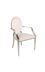 Ensemble de 2 fauteuils baroque contemporains médaillon beige et acier chromé