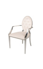 Conjunto de 2 sillones barrocos contemporáneos medallón beige y acero cromado