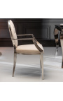 Conjunto de 2 sillones barrocos contemporáneos medallón beige y acero cromado