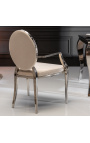 Conjunto de 2 sillones barrocos contemporáneos medallón beige y acero cromado