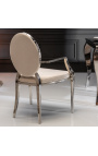 Ensemble de 2 fauteuils baroque contemporains médaillon beige et acier chromé
