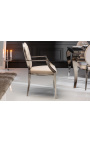 Conjunto de 2 sillones barrocos contemporáneos medallón beige y acero cromado