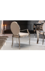 Conjunto de 2 sillones barrocos contemporáneos medallón beige y acero cromado