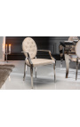 Conjunto de 2 sillones barrocos contemporáneos medallón beige y acero cromado