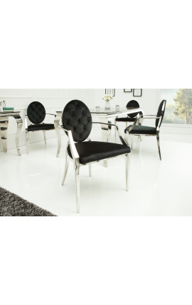 Conjunto de 2 sillones barrocos contemporáneos medallón negro y acero cromado