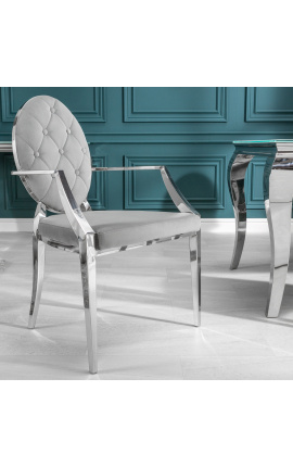 Set van 2 eigentijdse barok fauteuils grijs medaillon en verchroomd staal