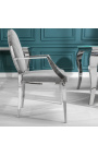 Conjunto de 2 sillones barrocos contemporáneos medallón gris y acero cromado