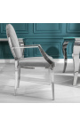 Ensemble de 2 fauteuils baroque contemporains médaillon gris et acier chromé