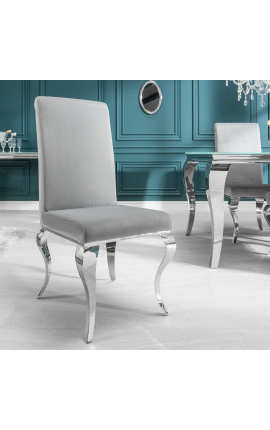 Комплект от 2 модерни барокови стола, права облегалка, сиво и хромирана стомана