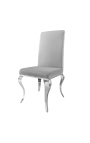 Conjunto de 2 cadeiras barrocas modernas, encosto reto, aço cinza e cromado