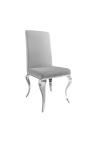 Conjunto de 2 sillas barrocas modernas, respaldo recto, gris y acero cromado