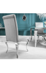 Комплект от 2 модерни барокови стола, права облегалка, сиво и хромирана стомана