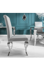 Set od 2 moderne barokne stolice, ravnog naslona, sive boje i kromiranog čelika