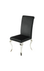 Ensemble de 2 chaises baroque moderne, dossier droit, noir et acier chromé