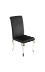 Set of 2 modern baroque chairs, straight back, black and chromed steel