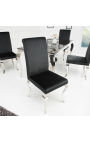Set di 2 sedie barocche moderne, schienale dritto, acciaio nero e cromato