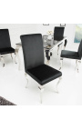 Set of 2 modern baroque chairs, straight back, black and chromed steel