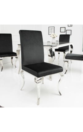 Conjunto de 2 cadeiras barrocas modernas, costas direitas, aço cromado e preto