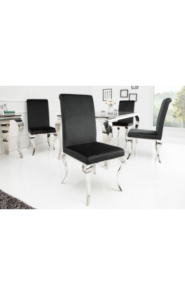 Conjunto de 2 sillas barrocas modernas, respaldo recto, acero negro y cromado