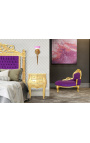 Barocke Chaiselongue aus violettem Samt mit goldenem Holz