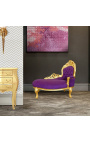 Barocke Chaiselongue aus violettem Samt mit goldenem Holz