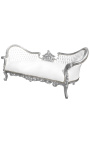 Canapea în stil baroc Napoleon III din piele albă și lemn argintiu