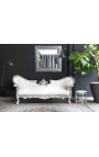 Barok Napoleon III-stil sofa hvid kunstlæder og sølv træ