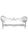 Canapé baroque Napoléon III médaillon tissu simili cuir blanc et bois argent - 14