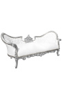 Canapé baroque Napoléon III médaillon tissu simili cuir blanc et bois argent