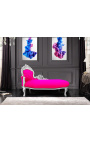 Grote barok chaise longue fuchsia roze velours stof en zilver hout