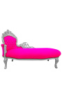 Gran barroco chaise longue fuchsia tejido de terciopelo rosa y madera de plata