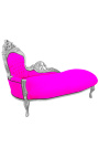 Gran barroco chaise longue fuchsia tejido de terciopelo rosa y madera de plata