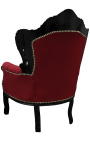 Large baroque velvet armchair burgundy and black lacquered wood