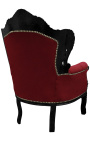 Large baroque velvet armchair burgundy and black lacquered wood