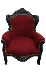 Grand fauteuil de style baroque velours bordeaux et bois laqué noir