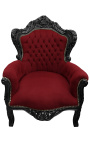 Large baroque velvet armchair burgundy and black lacquered wood