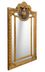 Mirror psyche Gilt estilo Luis XVI con perfil femenino