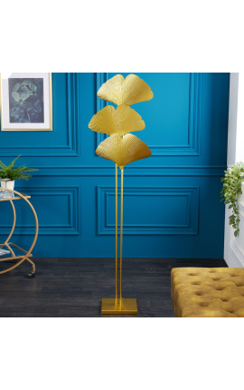"Ginkgo" gulvlampe i guldfarvet metal, Art-Deco inspiration
